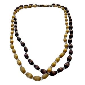 Vintage Purple Yellow Tiger Eye Jade Traditional Chinese Necklace Set Bead Asian